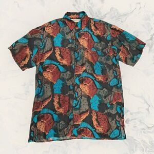 Huk A Poo Mens Short Sleeve Silk Collared Putting Up Size Medium